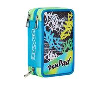 Seven Estuche 3 Compartimentos Pen Pad Azul, Triple Compartimento, Completo de lápices, rotuladores, Colores, Accesorios Mochila, elementales, Medios, Superiores, niño y niño, Turquesa, Talla única,