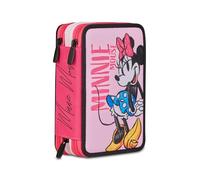 Seven Estuche de 3 Compartimentos, Disney - Minnie Rosa, Triple Compartimento, Completo de lápices, rotuladores, Colores, Accesorios de Mochila, elementales, medianos, Rosa, Talla única, Moderno