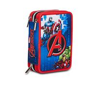 Seven Estuche Escolar 3 Compartimientos - Avengers Earth's Mightiest Heroes, Azul y Rojo - con Material Incluido: Lápices, Bolígrafos y Marcadores - Gran Capacidad para Niños y Adolescentes