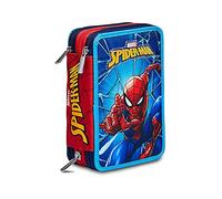 Seven Sons Estuche para Lápices School, Marvel, Spider Man Wall Crawler, 3 Cremalleras Organizadas, Con Lápices, Bolígrafos Y Marcadores,Azul