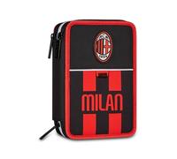 Seven Estuche Escolar 3 Cremalleras Milan, Negro, Triple Compartimento, 45 Piezas, Set papelería Incluido, Accesorios Mochila, Escuela Primaria, niños y Adolescentes, fútbol, Producto Oficial