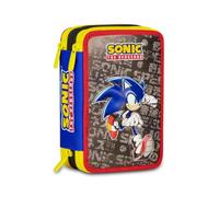 Seven Estuche Escolar 3 Cremalleras Sonic, Azul, Triple Compartimento, portalápices Equipado, Contenido 44 Piezas, papelería incluida, Accesorios Mochila, Escuela Primaria y guardería, niño