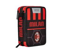 SEVEN Estuche Escolar con 3 Compartimentos, A.C. Milan Fútbol - Path of Victory, Rojo y Negro, portalápices con múltiples Compartimentos con lápices, bolígrafos y Colores, Accesorios Mochila, Mochila