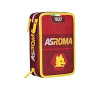 Seven - Estuche escolar con 3 compartimentos, A.S. Roma Fútbol - Verso la Victoria, rojo y amarillo - Portalápices con múltiples compartimentos con lápices, bolígrafos y colores