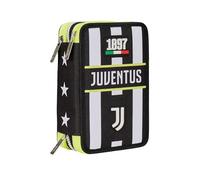 Seven Estuche Escolar con 3 Compartimentos, F.C. Juventus Fútbol - Win IS The Rule, Blanco y Negro, portalápices multicompartimento con lápices, bolígrafos y Colores, Accesorios Mochila, Mochila