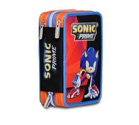 Seven Estuche Escolar con 3 Compartimentos Sonic, Negro, con lápices rotuladores, Accesorios para Mochila, niño, Escuela Primaria