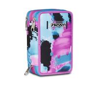 Seven - Estuche escolar con 3 cremalleras, azul fucsia, portalápices triple compartimento con bolígrafos, lápices, colores, accesorios para mochila, escuela primaria, niña, azul claro, Talla única