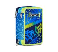 Seven Estuche Escolar con 3 Cremalleras, Azul, portalápices Triple Compartimento Completo con bolígrafos, lápices, Colores, Accesorios Mochila, Escuela Primaria, niño, Turquesa, Moderno