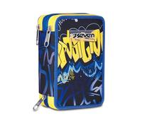 Seven Estuche Escolar con 3 Cremalleras, Azul y Amarillo, portalápices Triple Compartimento Completo con bolígrafos, lápices, Colores, Accesorios de Mochila, Escuela Primaria, niño