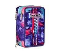 Seven - Estuche escolar con 3 cremalleras, color morado, portalápices triple compartimento con bolígrafos, lápices, colores, accesorios para mochila, escuela primaria, niña, violeta, Talla única