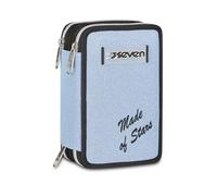 Seven Estuche escolar con 3 cremalleras Made of Stars, gris, efecto purpurina, 3 compartimentos, 45 piezas, juego de papelería incluido, prácticos cierres con cremallera, accesorios de mochila