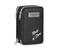Seven Estuche escolar con 3 cremalleras Made of Stars, negro, efecto purpurina, 3 compartimentos, 45 piezas, set de papelería incluido, prácticos cierres con cremallera, accesorios de mochila, escuela