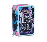 Seven - Estuche escolar con 3 cremalleras, morado fucsia, portalápices triple compartimento con bolígrafos, lápices, colores, accesorios para mochila, escuela primaria, niña, violeta, Talla única