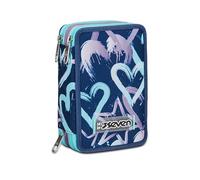 Seven Estuche escolar con 3 cremalleras, morado y verde agua, Crystal Purple, portalápices triple compartimento completo con bolígrafos, lápices, colores, accesorios de mochila, elementales, medianos,