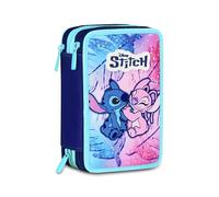 Seven Estuche Escolar Lilo & Stitch con 3 Cremalleras, Celeste y Rosa, portalápices Triple Compartimento con bolígrafos, lápices, Colores, Escuela Primaria, niña, Celeste E Rosa, Moderno