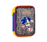 Seven Estuche Escolar Quick Case 3D Sonic, Azul, Doble Compartimento, Estuche Equipado, Contenido 44 Piezas, Gomas portalápices, Bolsillo Interior, Accesorios Mochila, Escuela Primaria y Secundaria