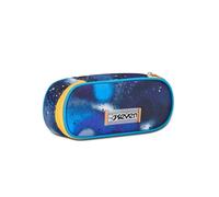 Seven Estuche escolar Round Plus, azul naranja, retrocolor, bolsa ovalada con bolsillo interior y gomas porta bolígrafos, accesorios mochila, elementales, medianos, superiores, niño, naranja., Talla