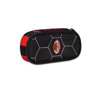 Seven Estuche Escolar Round Plus del A.C. Milan Fútbol - Path of Victory, Negro y Rojo - Estuche Escolar con Cremallera con Organizador Interior, Trabillas elásticas - Accesorios Mochila Escolar -