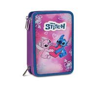 Seven Estuche Lilo & Stitch 3 Zip, Triple Compartimento, Completo de lápices, rotuladores, Colores, Accesorios Mochila, elementales, Medios, Superiores, Azul Profundo, niñas y Chicas, Rosa