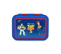 Seven Fiambrera Toy Story de 850 ml, divisor interior para aperitivos, fácil de abrir, resistente al calor, apto para lavavajillas, idea de regalo para niños, escuela, viajes, azul/rojo