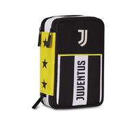 Seven – Estuche escolar Juventus – 3 cremalleras, triple compartimento, portalápices, negro