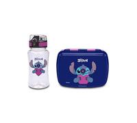 Seven Lilo & Stitch - Juego de fiambrera + botella de agua azul para niños, divisor interior, botella de 460 ml con tapa hermética, producto oficial, fútbol, idea de regalo para niños y adultos