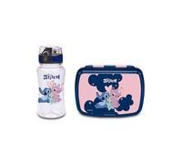 Seven Lilo & Stitch - Juego de Fiambrera + Botella de Agua Rosa para niños, Divisor Interior, Botella de 460 ml con Tapa hermética, Producto Oficial, fútbol, Idea de Regalo para niños y Adultos