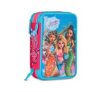 Seven Mermaid Magic - Estuche Escolar con 3 Cremalleras, Celeste, portalápices Triple Compartimento con bolígrafos, lápices, Colores, Escuela Primaria, niña, Azul Celeste, Moderno