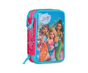 Seven Mermaid Magic - Estuche Escolar con 3 Cremalleras, Celeste, portalápices Triple Compartimento con bolígrafos, lápices, Colores, Escuela Primaria, niña, Azul Celeste, Moderno
