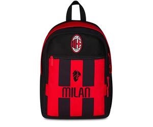 Seven Milan Mochila Doble Compartimento, Rojo y Negro, Equipo de Fútbol, Bolsillo Frontal con Cremallera y Bolsillo para Cantimplora, Niño, Escuela Primaria, rojo, Talla única, Casual