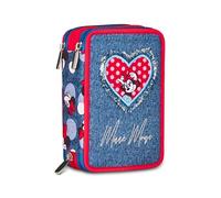Seven Minnie - Estuche Escolar con 3 Cremalleras, Azul Vaquero, portalápices Triple Compartimento con bolígrafos, lápices, Colores, Escuela Primaria, niña, Azul (BLU Denim), Moderno