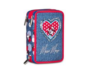 Seven Minnie - Estuche Escolar con 3 Cremalleras, Azul Vaquero, portalápices Triple Compartimento con bolígrafos, lápices, Colores, Escuela Primaria, niña, Azul (BLU Denim), Moderno