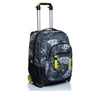 Seven Mochila con Ruedas, FLY STARS, Negro - Mochila 2 en 1, Mochila Escolar con Carro, Crossover System - Bolso Escolar Niños, para adolescentes - Bolsillo Interior con Organizador