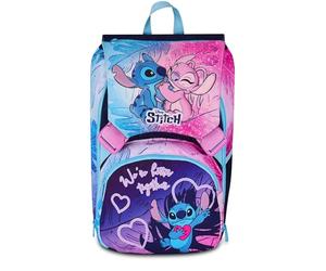 Seven Mochila doble Lilo & Stitch compartimento extensible, lila, gran capacidad, respaldo preformado, niña, escuela primaria, Lila., Talla única, Casual