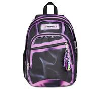 Seven Mochila escolar Dual Shadows of Color, doble compartimento, negra, 32 L, bolsillo con organizador, compartimento interior para PC, bolsillo lateral para botellas, escuela media y superior, niña