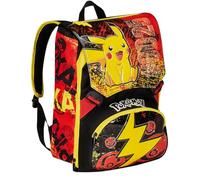 Seven Mochila escolar expandible Pokemon Pikachu amarillo rojo - Mochila doble con cremallera y soporte para botella de agua, mochila infantil, multicolor, Taglia unica, mochila, multicolor, talla