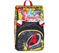 Seven Mochila escolar extensible Big Avengers, negra, 24 l, ampliable mediante cremallera, bolsillo frontal, bolsillo lateral para botella de agua, escuela primaria, niño