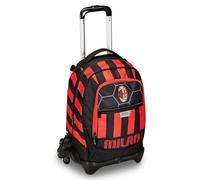 Seven Mochila escolar Jack 3 ruedas, rojo y negro, A.C. Milan fútbol, rojo y negro - 3 en 1, triple uso, mochila con carro desmontable, bolsillo para botella y sistema cruzado, mochila escolar para
