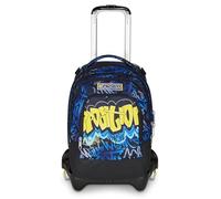 Seven - Mochila escolar Jack con 3 ruedas, color azul y amarillo, mochila con carro desmontable de 37 l, bolsillo para botella, mochila desmontable, mochila escolar primaria y mediana, mochila para