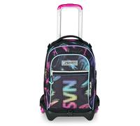 Seven - Mochila escolar Jack de 3 ruedas, color negro fucsia, mochila con carro desmontable de 34 l, bolsillo para botella y sistema cruzado, fácil de manejar, para escuela primaria y secundaria