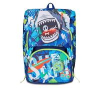 SJ Gang Mochila escolar extensible, azul, Sharkstory, mochila doble compartimento extensible mediante cremallera lateral, bolsillo porta botella, escuela primaria y secundaria, niño, turquesa, Talla