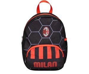 Seven Mochila para guardería pequeña, A.C. Milan Fútbol, negro y rojo - Bolsillos laterales porta botella, bolsillo frontal, mochila para guardería infantil - Mochila escolar Kid