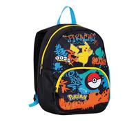 Seven Mochila pequeña Pokémon, negra, con compartimento para botella y bolsillo frontal, capacidad 14 litros, para niño, guardería