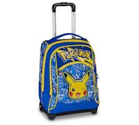 Seven Pokemon Big Trolley, 36 L, Doble Compartimento, Correas retráctiles, Doble uso, Bolsillo frontal, Escuela Primaria, Pikachu, Niños y Niñas, Amarillo/Azul