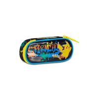 Seven Pokémon - Estuche Escolar Round Plus, Negro, Estuche Ovalado con Gomas elásticas y Bolsillo para bolígrafos, lápices y Accesorios, Escuela Primaria, niño, Negro, Talla única, Moderno