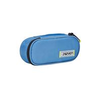 SEVEN Portalápices Escolar Round Plus, Azul, Freethink, bolsita Ovalada con Bolsillo Interior y Gomas Porta bolígrafos, Accesorios Mochila, elementales, Medios, Superiores, niño niña, Azul Claro,
