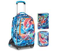 Seven Sj Boy, Trolley escolar primaria, 8 ruedas con mochila desmontable - Speed Animal Tigre, 3 en 1 para niño + Estuche Speed Pad 3D + Diario 2026/2027