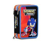 Seven Sonic Prime Estuche de 3 Cremalleras, Niños, Turquesa, Talla única