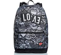 Seven Sons Zaino - The Double Drawing Love, Blanco/Negro - Zaino Reversibile Negro 2 En 1 - Cuffie Stereo Incluse