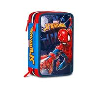 Seven Spiderman - Estuche Escolar con 3 Cremalleras, Color Azul, portalápices Triple Compartimento con bolígrafos, lápices, Colores, Accesorios para Mochila, Escuela Primaria, niño, Turquesa, Moderno